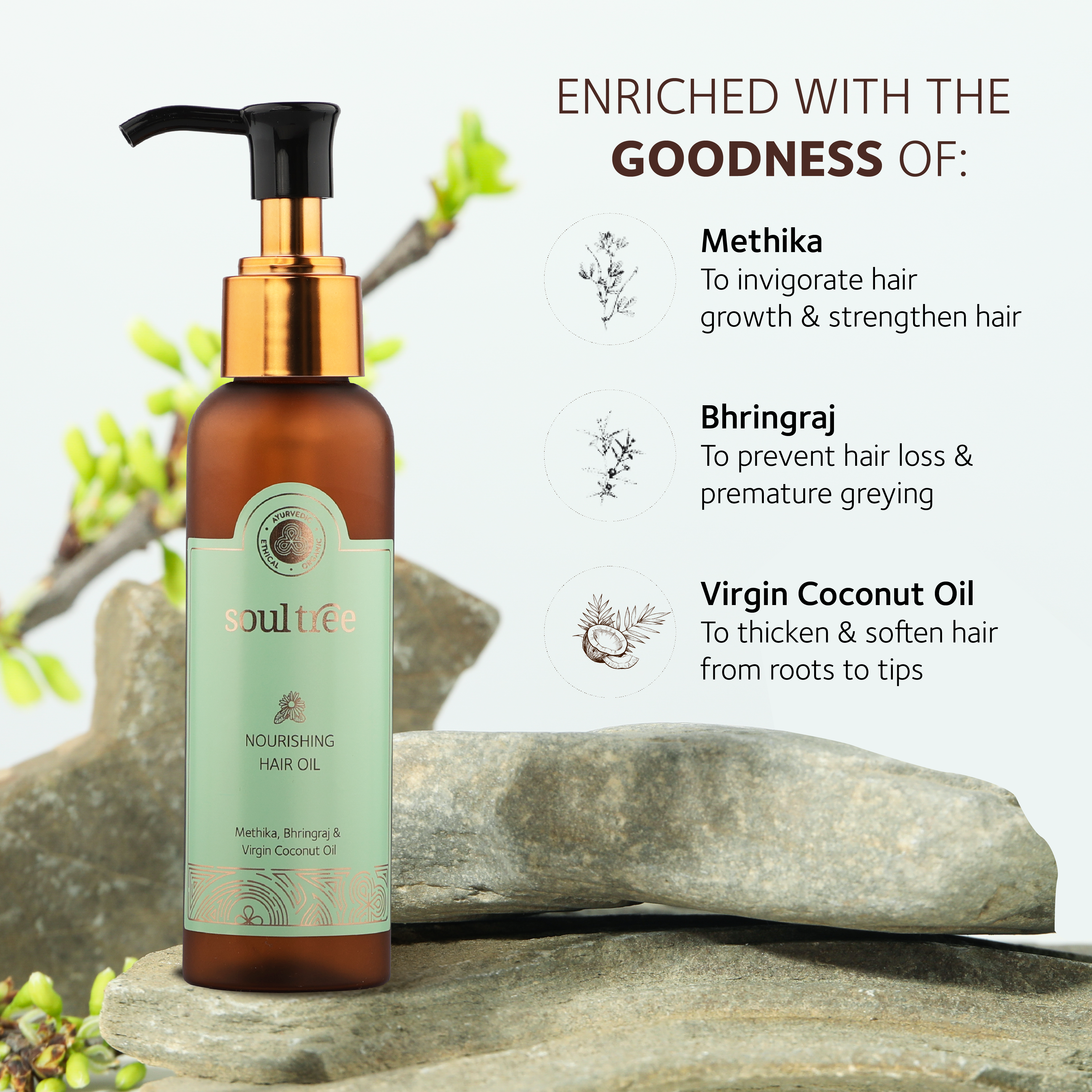 Nourishing Hair Oil with Methika, Bhringraj & Virgin Coconut Oil - SoulTree